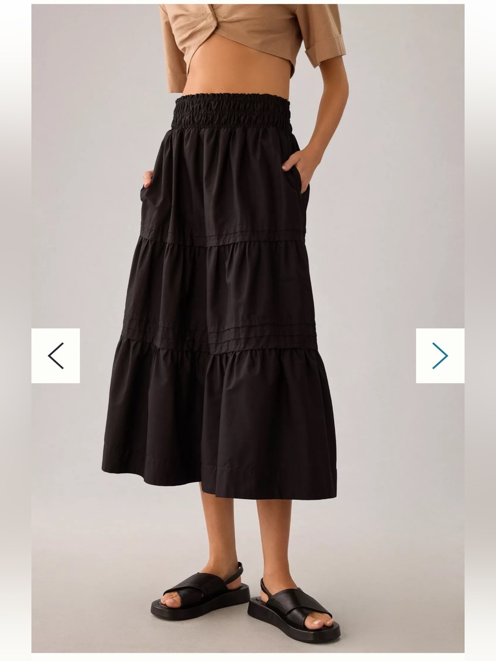 Anthropologie The Sommerset Black Tiered Maxi Skirt Smocked Waist Medium